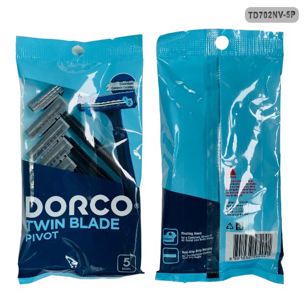 Dao cạo râu 2 lưỡi Dorco TD702N - 5pcs thiết kế lưỡi dao kép kết hợp cùng dải dầu bôi trơn