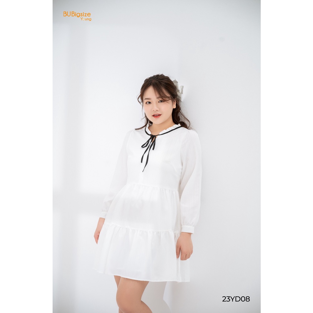 Đầm babydoll bèo cổ dây buộc nơ BIGSIZE (55kg đến 95kg) - 23YD08 - BU Bigsize Young