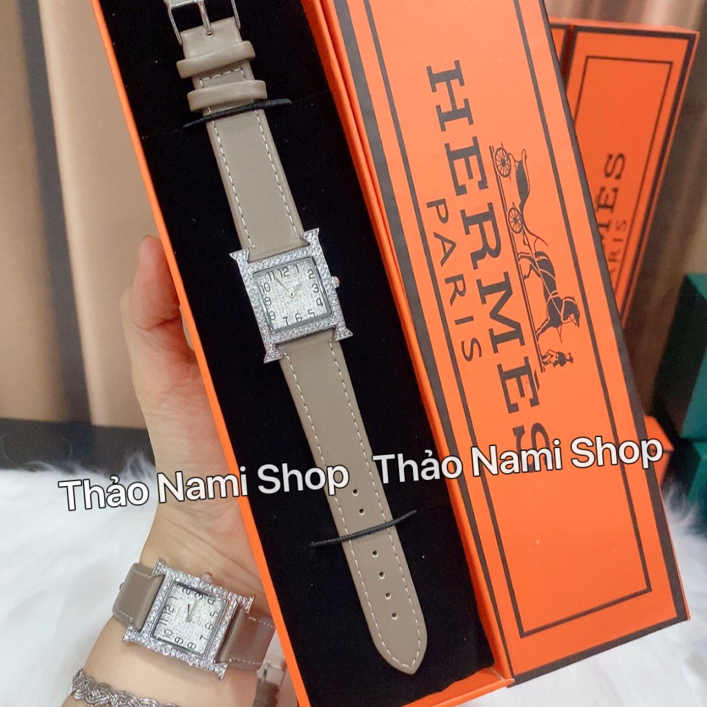 Đồng hồ Herme.s nữ, đồng hồ nữ hermes dây da mặt vuông viền đá sang trọng cho bạn gái trẻ trung cá tính -Thaonami | BigBuy360 - bigbuy360.vn