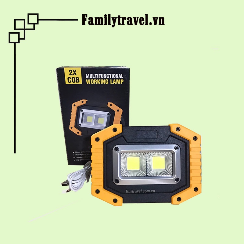 Đèn led COB dã ngoại siêu sáng có móc treo - Đèn led cắm trại nhỏ gọn 3 chế độ sáng, sạc 2 chiều - FamilytravelHN