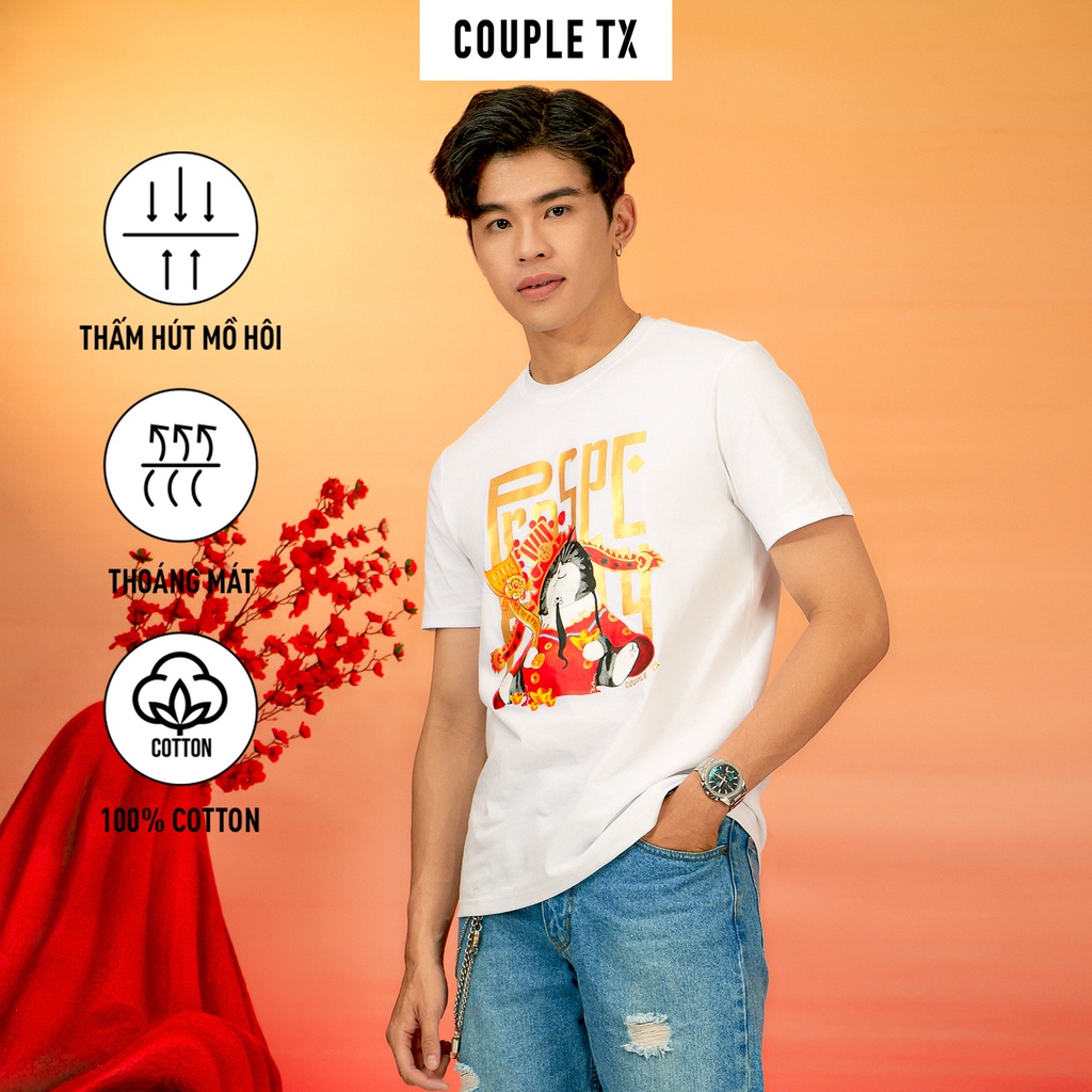 Áo Thun Nam Couple TX In Mèo Thần Tài Linh Vật Tết 2023 MTS 1233