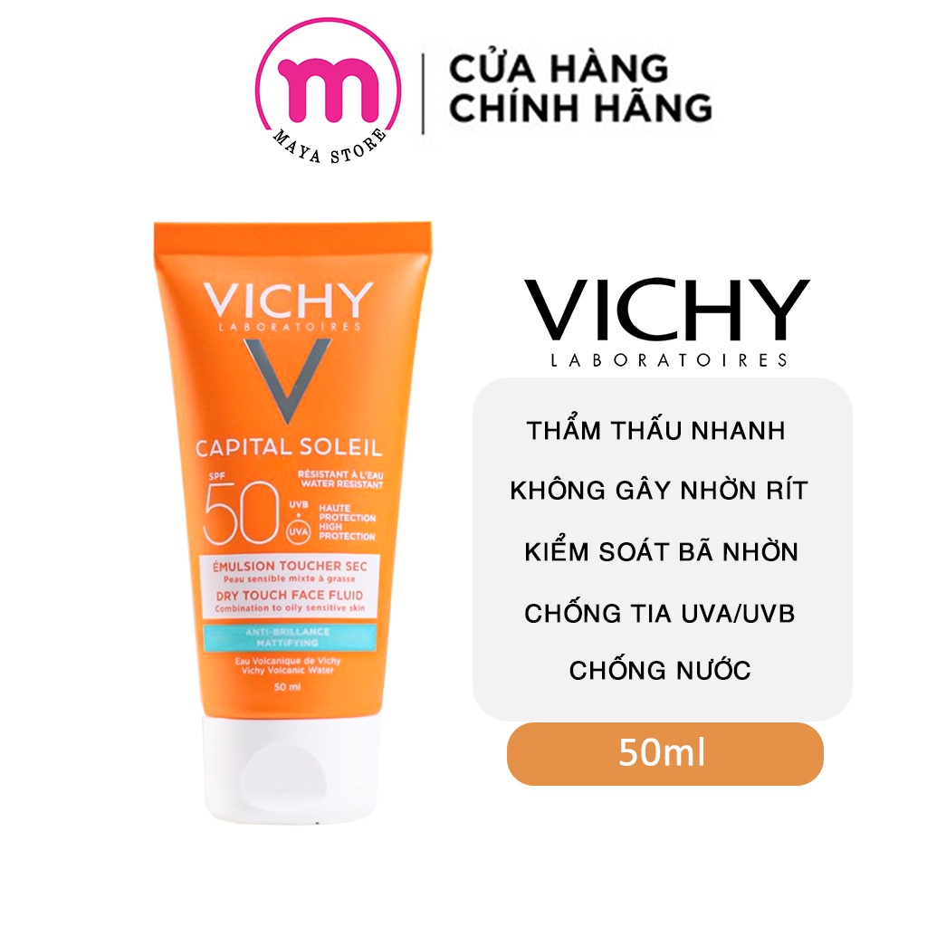 Kem chống nắng Vichy Ideal Soleil Mattifying Dry Touch Face Fluid SPF 50 không gây nhờn rít 50ml