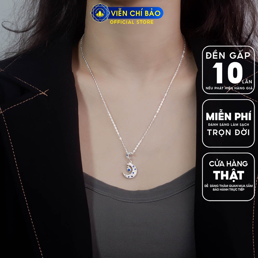 Dây chuyền bạc nữ mặt Moon - Star - Xanh dương chất liệu bạc 925 thời trang phụ kiện trang sức Viễn Chí Bảo  D400639