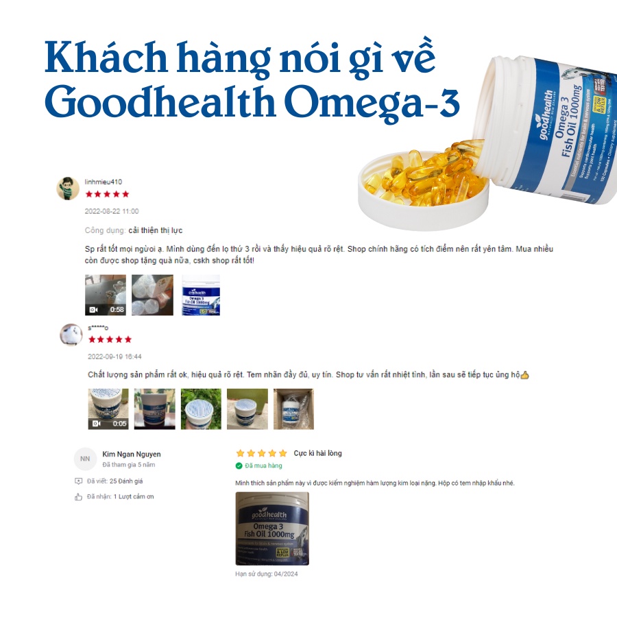 Viên dầu cá hỗ trợ tim mạch, não bộ, thị lực Goodhealth Omega 3 Fish Oil 1000mg 150 viên