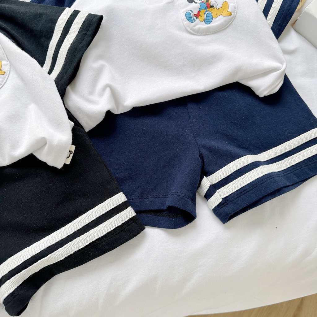 Bộ polo cotton cộc tay phối kẻ Mozi cho bé trai bé gái