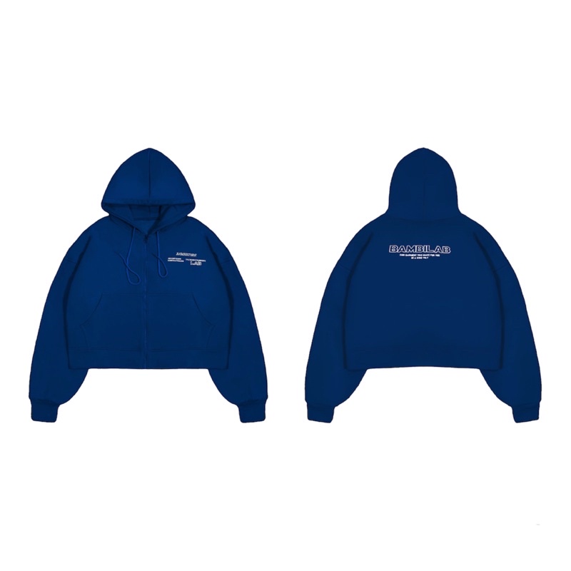 Áo Hoodie Zip BAMBILAB Form Ngắn màu Xanh Coban