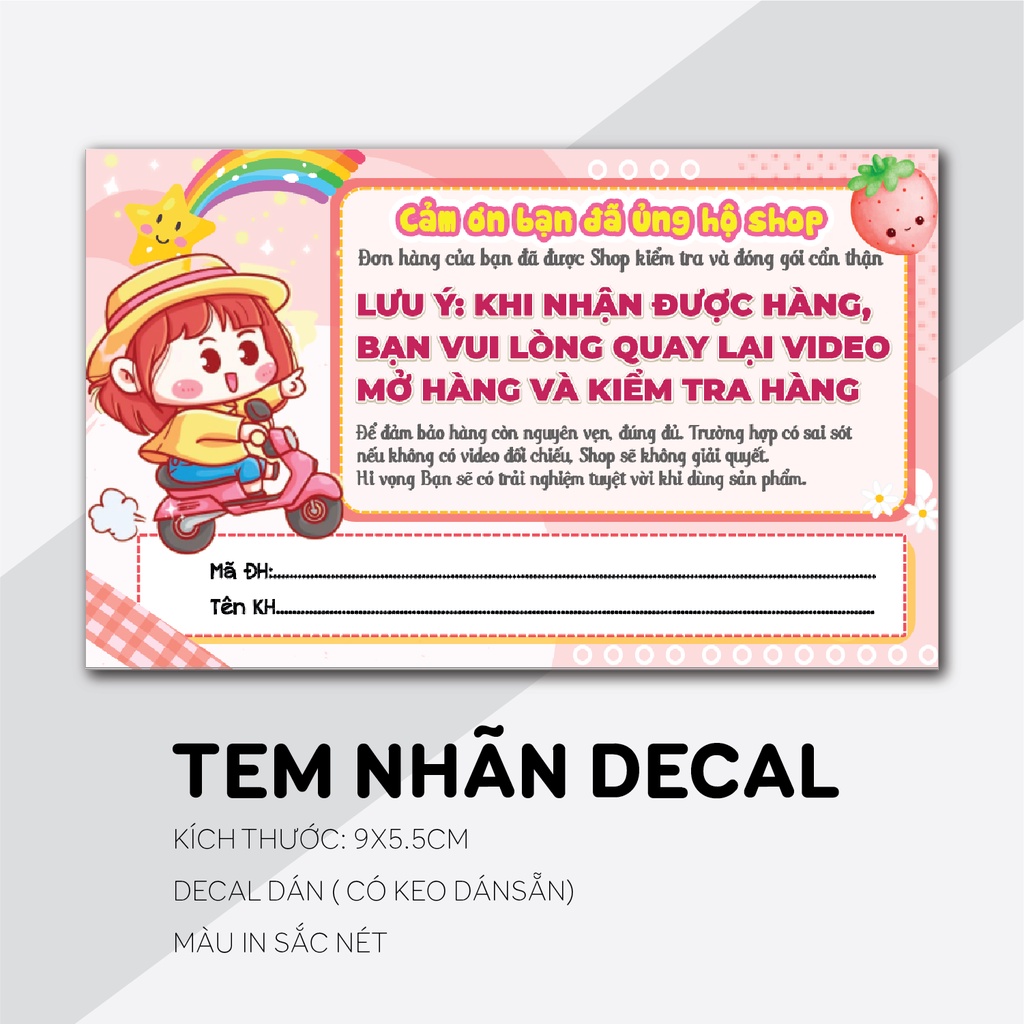 100 Tem dán quay clip trước khi mở hàng - Kích thước 9x5 - Có keo mặt sau - MẪU 07