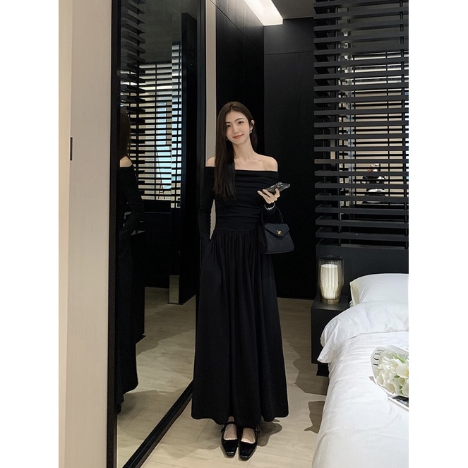 Váy Trễ Vai Dài Tay Nhún Ly Eo Eclipse Clothing