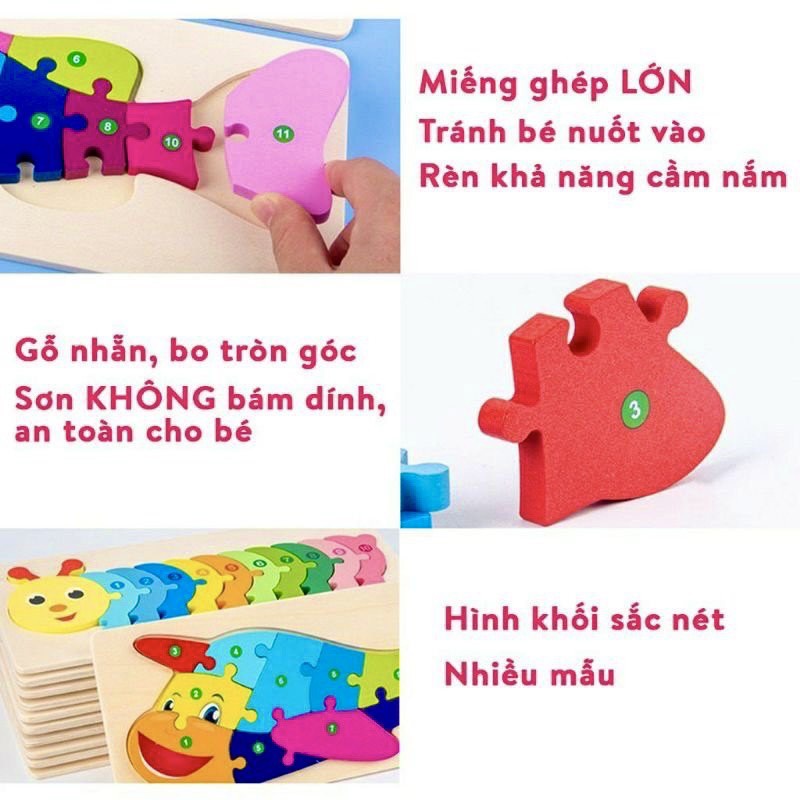 GHÉP HÌNH NỔI THEO SỐ- ĐỒ CHƠI GỖ