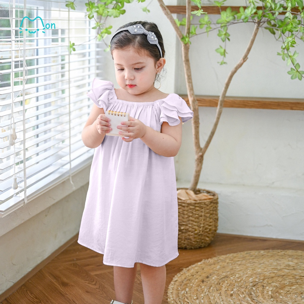 Váy bé gái cánh tiên, váy hè cho bé gái chất đũi tằm nhẹ mát, phù hợp mặc nhà, đi học đi chơi MonBabies MV25