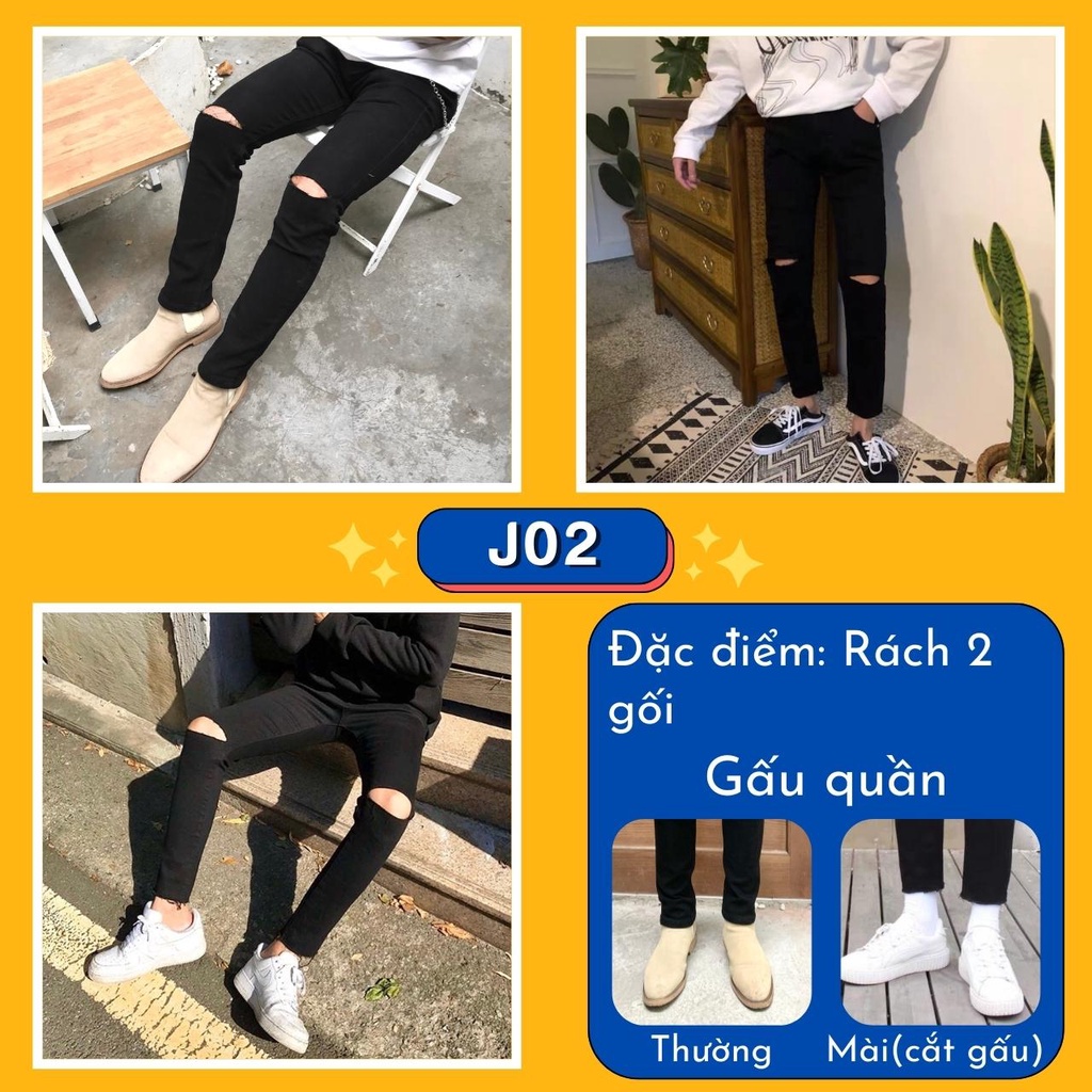 Quần Jean Nam Rách Gối Dáng Ôm Hàn Quốc Màu Đen Hot Trend Năm 2023