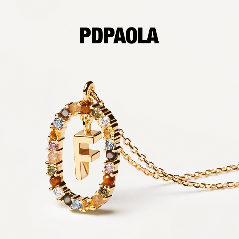Pdpaola letters Necklace Dây Chuyền Mặt 26 Chữ Cái Đính Đá Zircon Sang Trọng Cho Nữ