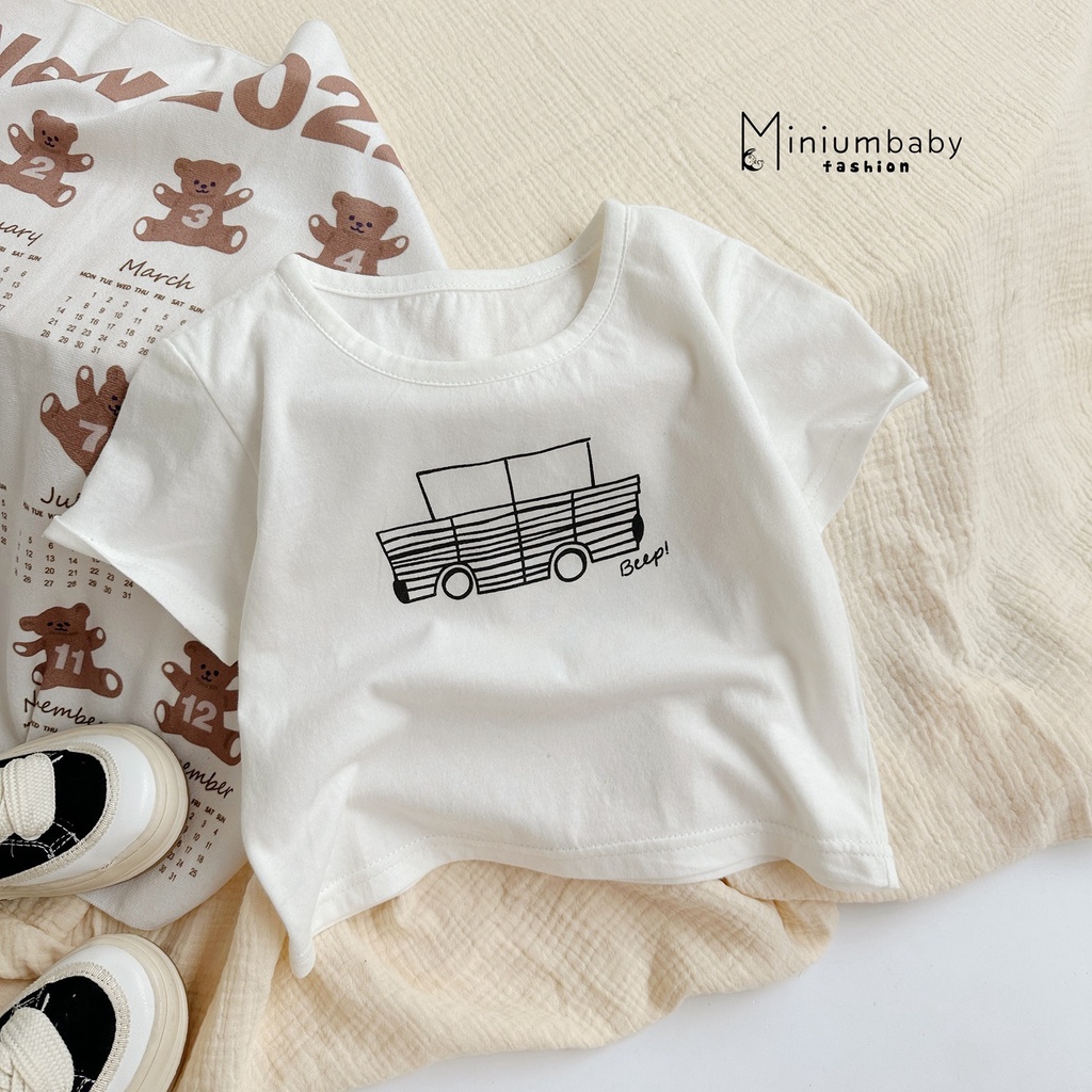 Áo cộc tay in hình oto phong cách cho bé trai, bé gái, chất liệu cotton mềm mại, thấm hút mồ hôi Miniumbaby-A1418