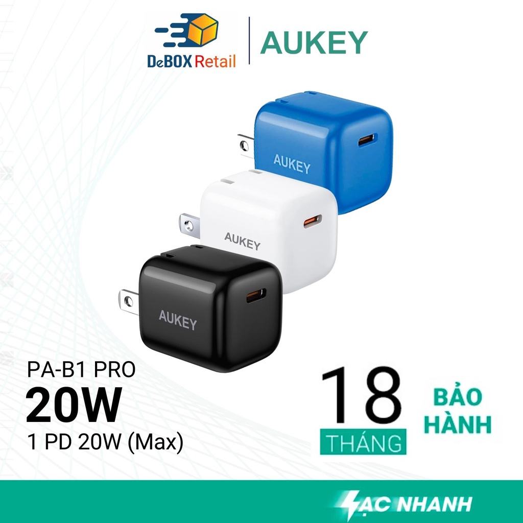Sạc Nhanh Aukey PA-B1 Pro Omnia 20W Công nghệ GAN 2 Trong 1 Power Delivery 3.0 QC 18W - Hàng Chính Hãng