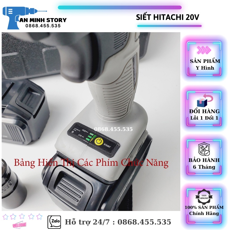 Máy Siết Bulong HITACHI 20V CAO CẤP , Động Cơ Không Chổi Than 3 - Tặng Full phụ kiện