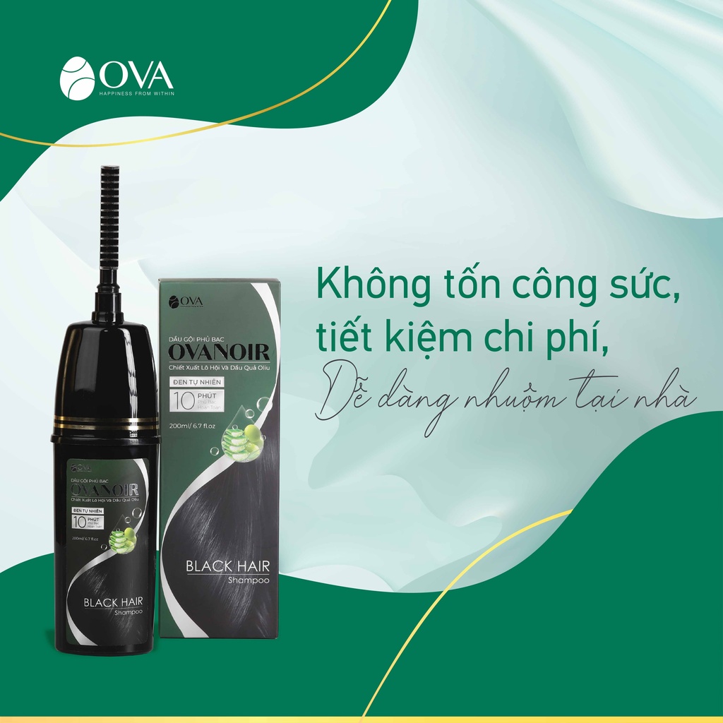 Dầu gội đầu nhuộm phủ bạc làm đen tóc nhanh tại nhà chính hãng Ova Noir 200ml, thành phần thảo dược tự nhiên.