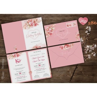 Thiệp cưới gập 2, phong bì đỏ