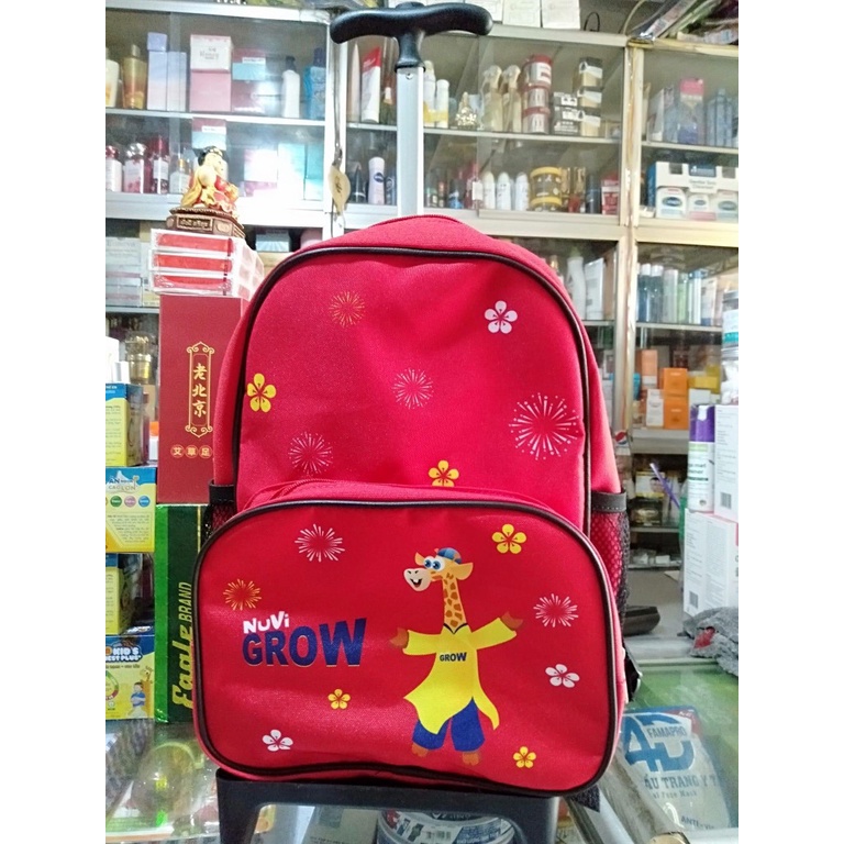 Balo Kéo Hươu Nuvi Grow Màu Đỏ _ Balo Có Cần Kéo Có Thể Tháo Rời Cần Kéo