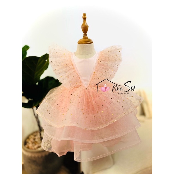 Đầm công chúa bồng xòe cánh tiên Nhà Su baby shop thiết kế, váy phong cách bay bổng lung linh cho bé gái cực xinh NS-023