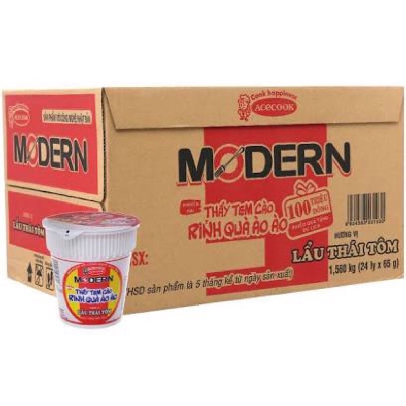 Combo 6 ly ( mỗi ly 65g) mì Modern lẩu thái tôm chua cay (Date mới 5 tháng)