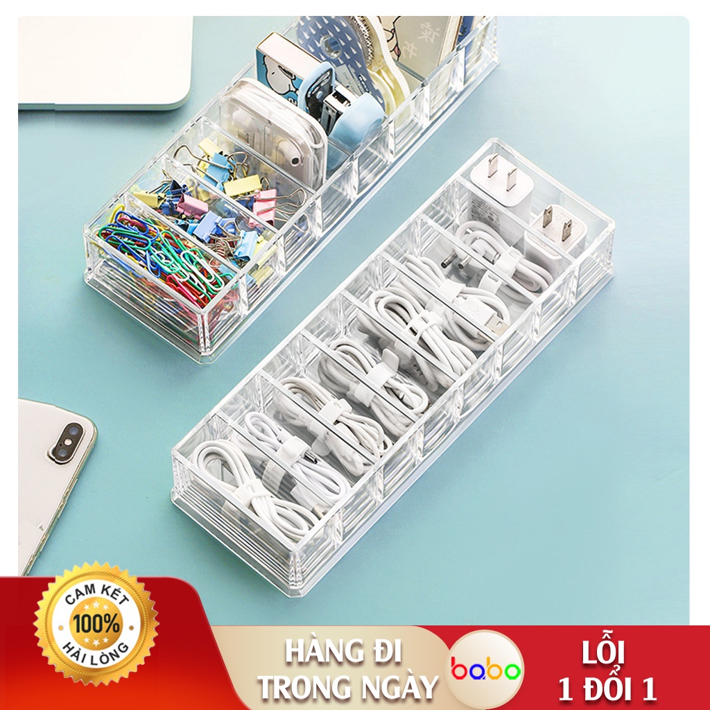 Hộp đựng dây cáp sạc điện thoại tai nghe hộp nhựa ngăn đa chức năng trong suốt babo (TB23)