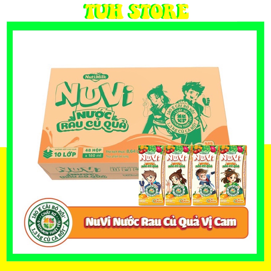 Thùng 48 Hộp NuVi Nước Rau Củ Quả-Vị Cam 180ml-TUH