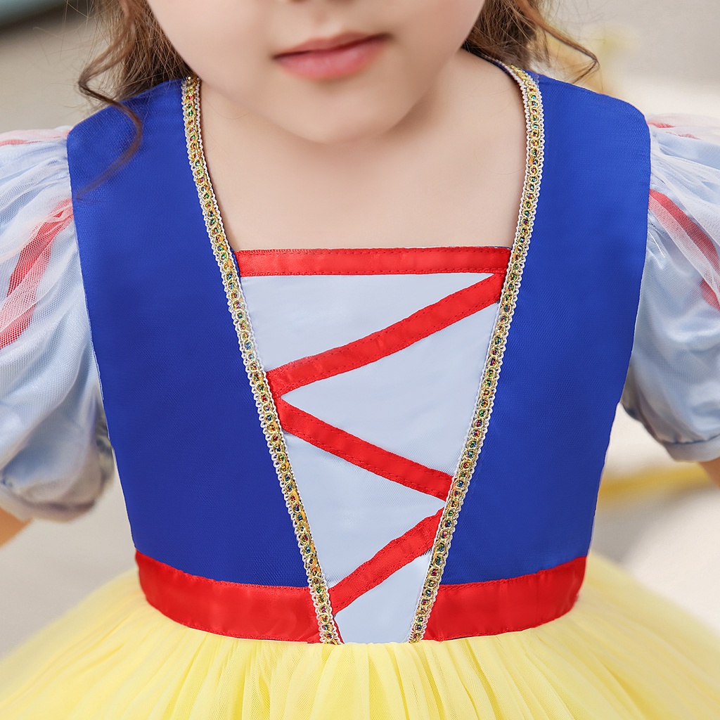 Váy công chúa Bạch Tuyết kèm băng đô màu đỏ siêu dễ thương cho bé 2-7 tuổi