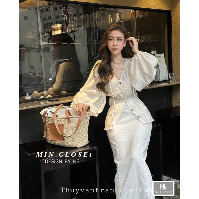 Set váy áo tơ cài khuy tay bồng, chân váy bổ mảnh - 𝐕𝐘.𝐂𝐋𝐎𝐓𝐇𝐄𝐒 𝐂𝐇𝐔𝐘𝐄̂𝐍 𝐇𝐀̀𝐍𝐆 𝐐𝐔𝐀̉𝐍𝐆 𝐂𝐇𝐀̂𝐔