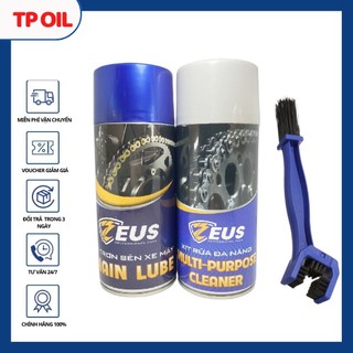 CCombo Dưỡng sên Zeus chain Lube 400ml, Rửa sên Zeus Chain Cleaner 400ml Tặng bàn chải vệ sinh sên Cao cấp