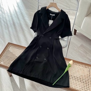 Đầm đen cổ vest thắt eo (kèm hình thật)