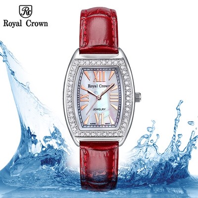 Đồng hồ nữ chính hãng dây da Royal Crown 3635 mặt ovan chống nước, đính đá cao cấp, đẹp, sang chảnh