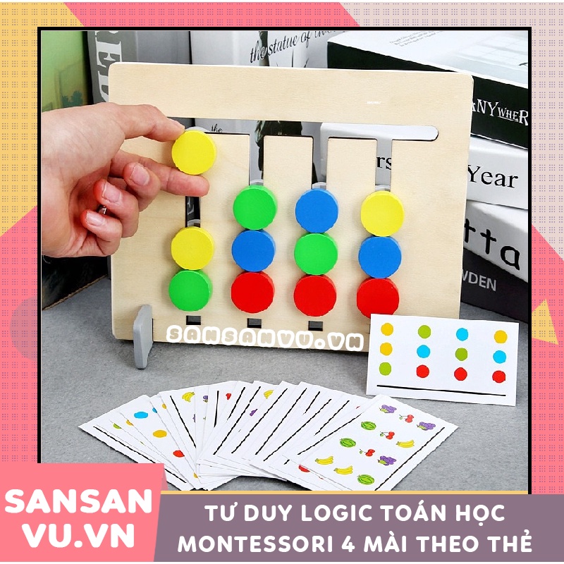 Đồ chơi gỗ thông minh cho bé, tư duy logic toán học montessori 4 màu theo