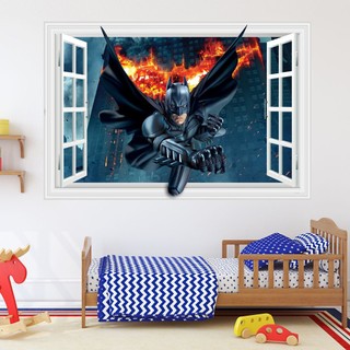 Decal trang trí tường - Cửa sổ Batman với đôi cánh lửa