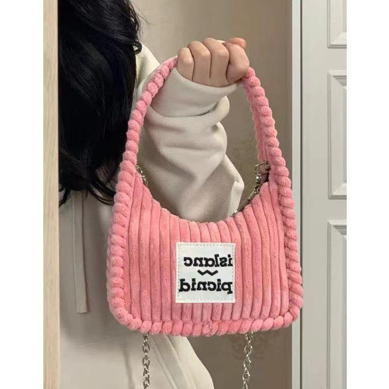 Túi Xách Đeo Vai Vải Nhung In Chữ Phong Cách Đường Phố Cho Nữ