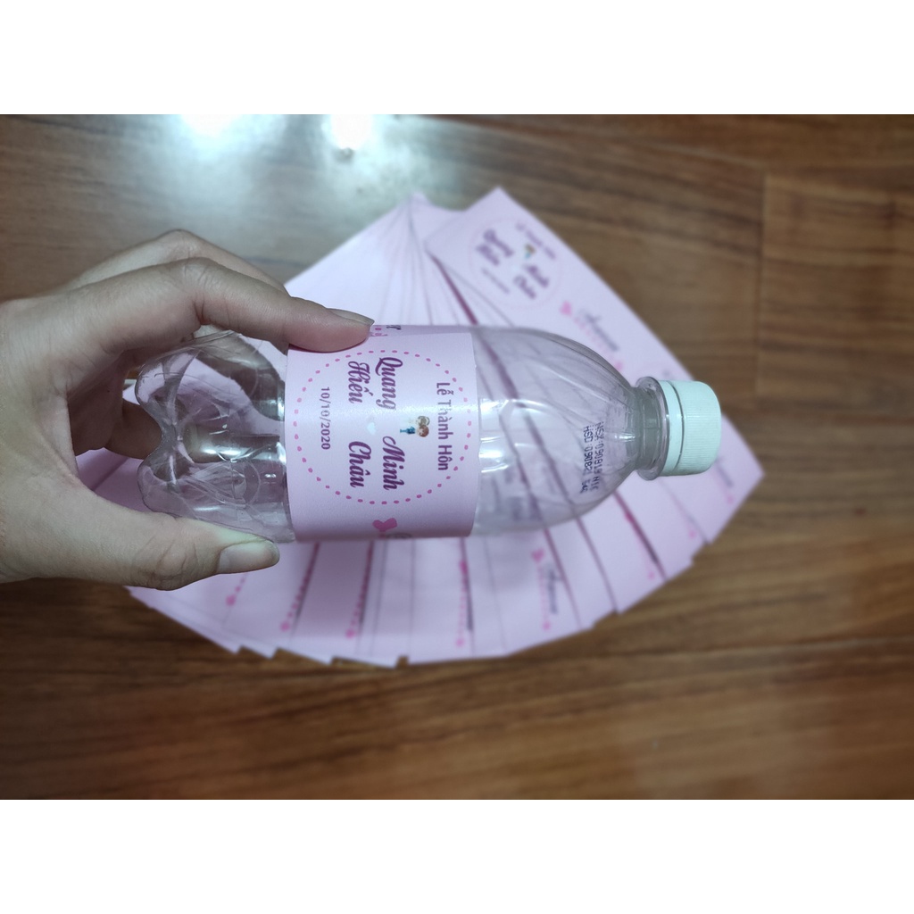 TEM DÁN CHAI NƯỚC SUỐI 355ml ĐÁM CƯỚI HỎI SINH NHẬT TIỆC PARTY HAFU HOUSE