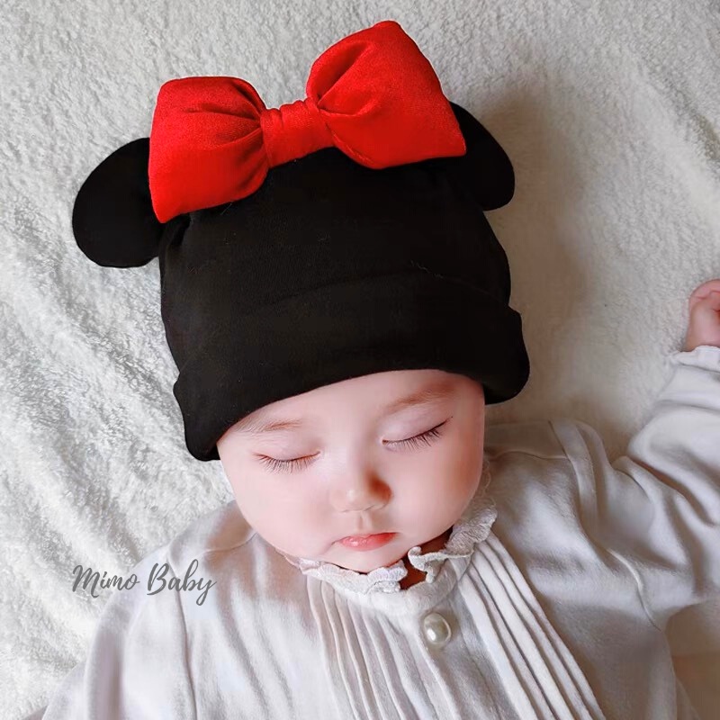 Mũ cotton đính nơ đỏ phồng đáng yêu cho bé MD240 Mimo Baby