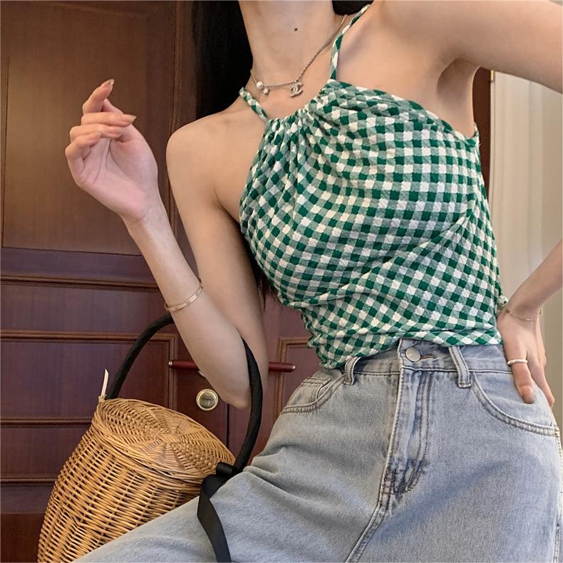 Áo croptop ZHELIHANGFEI dệt kim cổ yếm hai dây gợi cảm thời trang cho nữ