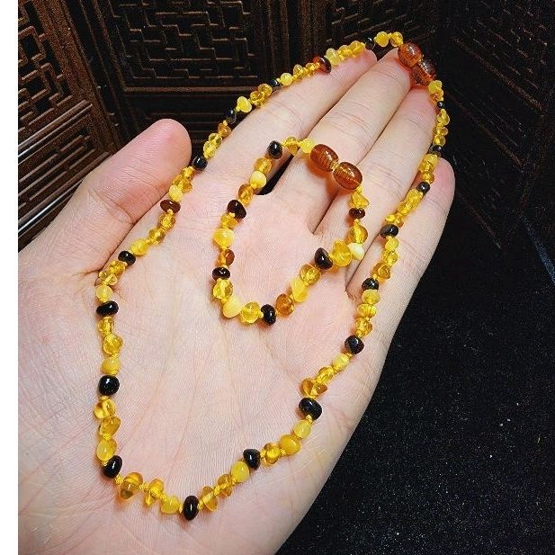 Vòng Cổ + Tay Hổ Phách Tự Nhiên Trẻ Em - Hàng Cao Cấp Đạt Chuẩn Kiểm Định - SenGemstoneJewelry