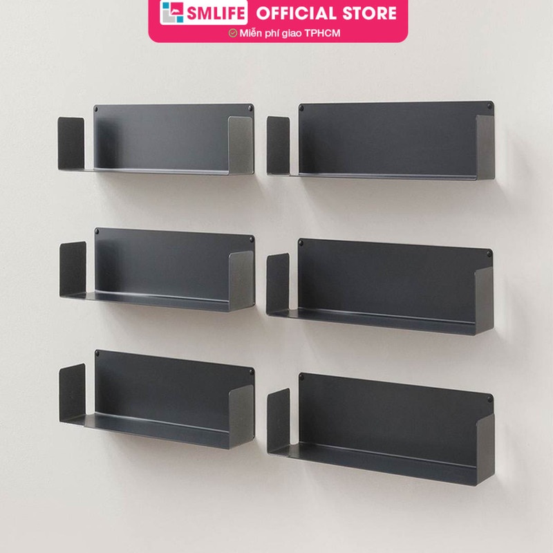 Kệ đĩa CD treo tường SMLIFE chữ U 45 (Set 6) - Kệ treo tường bằng thép, sơn tĩnh điện Trắng/ Đen hiện đại