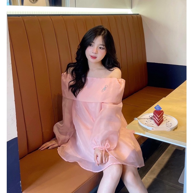 Váy Đầm Nữ Trễ Vai Voan Tơ 2 Lớp - Halinh Shop - Váy Áo Thời Trang Dài Tay Trễ Vai Tag Đá Tiểu Thư size S M