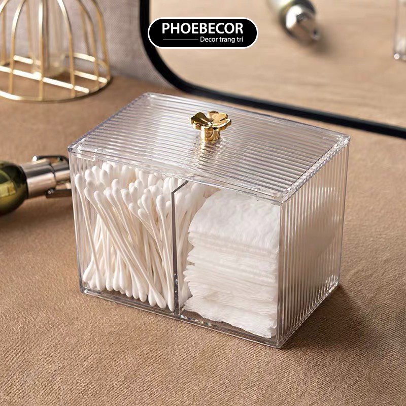 Hộp đựng bông tẩy trang, bông tai, mỹ phẩm bằng nhựa mika cao cấp - PB12