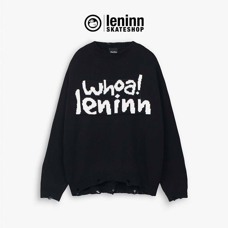 Áo Len Unisex 100% Cotton WHOA LENINN ĐEN