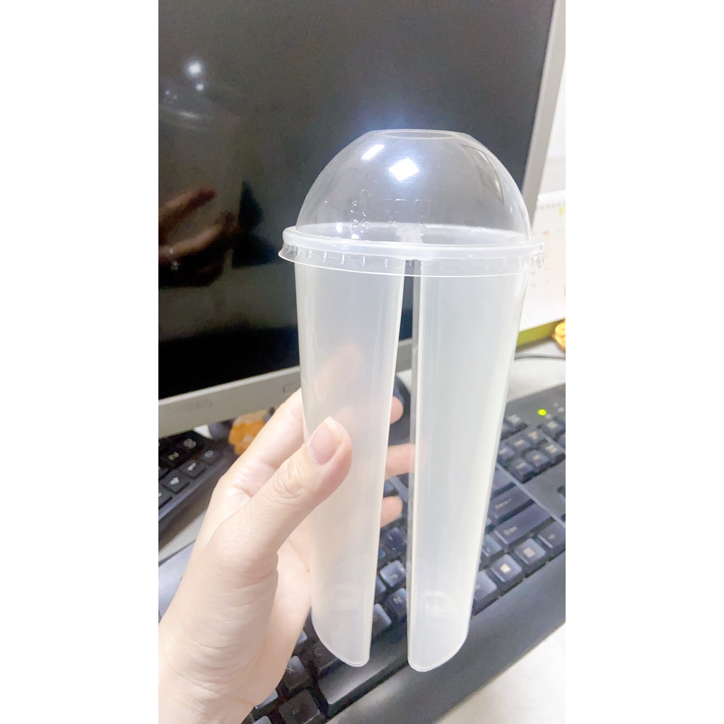 Ly nhựa PP 2 ngăn + nắp cầu ( lốc 18 bộ )