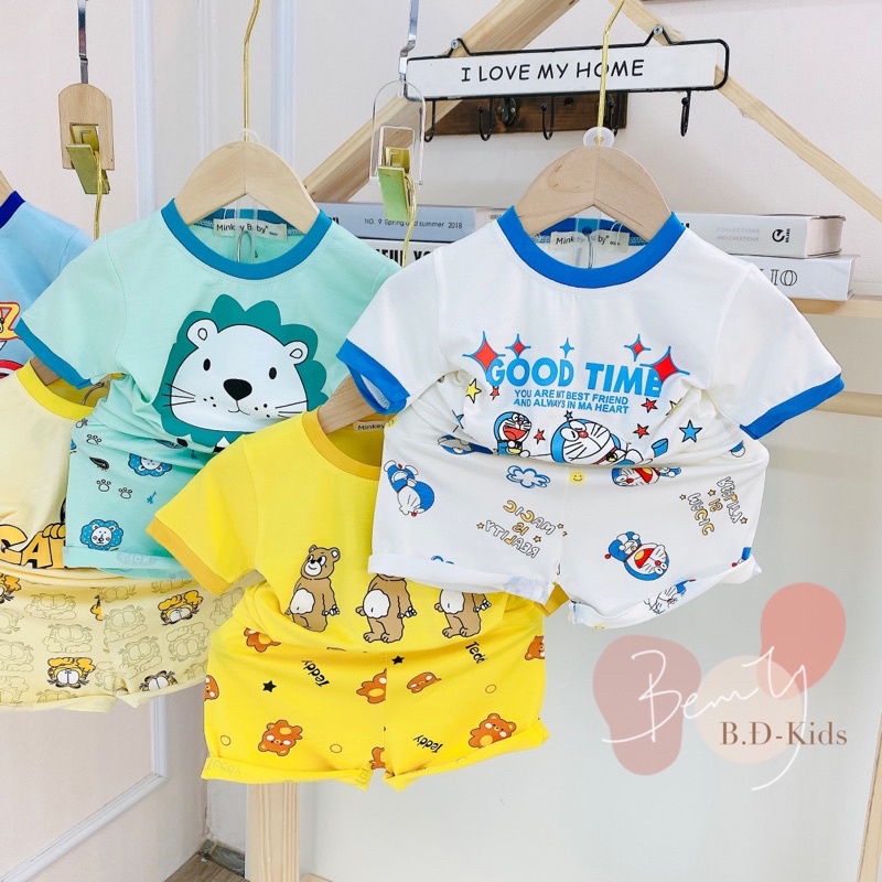 TN75 Bộ Tay Ngắn Minkeybaby In hình Doremon Gấu Mèo Siêu Nhân Cho Bé 9kg đến 22kg