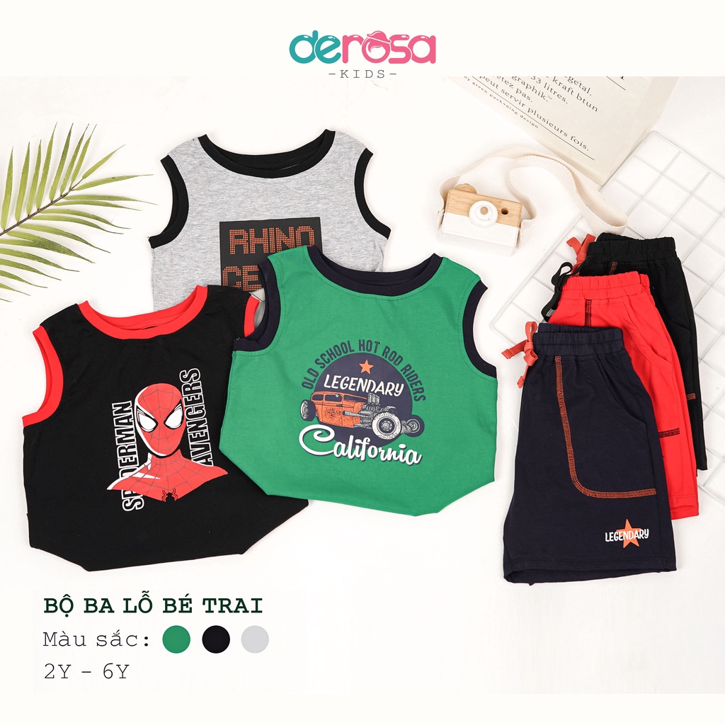 Bộ quần áo ba lỗ bé trai DEROSA KIDS cho bé từ 2 đến 6 tuổi ASKD430-435B