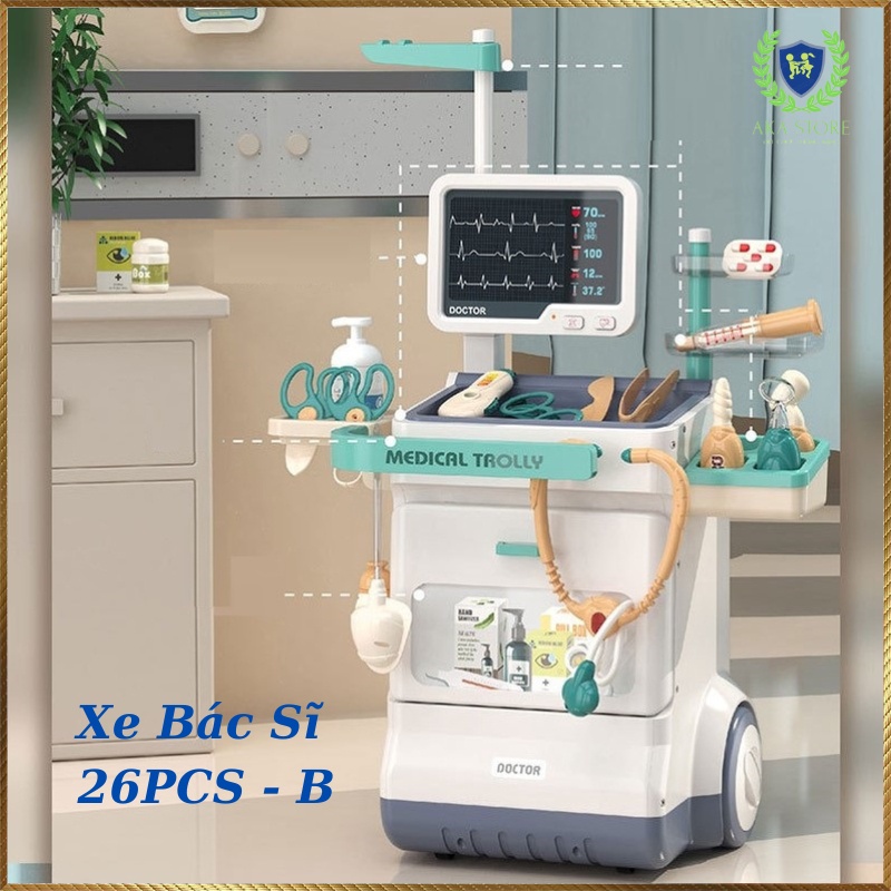Đồ chơi bác sĩ cao cấp có xe đẩy, bộ đồ chơi bác sĩ cho bé gái bé trai làm từ nhựa nguyên sinh ABS cao cấp