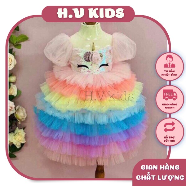 Váy đầm xoè công chúa/ VÁY XÒE CÔNG CHÚA thiết kế cho bé gái ngựa kì lân pony Unicorn kim sa cực xinh