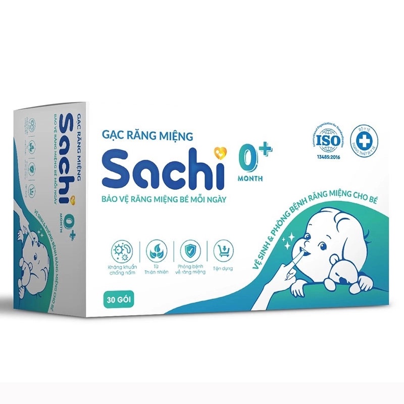 Gạc rơ lưỡi, vệ sinh răng miệng Sachi cho bé từ sơ sinh - Hộp 30 gói