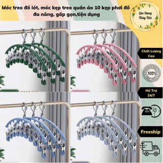 Móc treo đồ lót, móc kẹp treo quần áo 10 kẹp phơi đồ đa năng, gấp gọn,tiện dụng