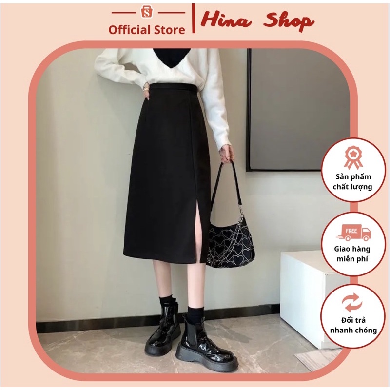 Chân váy midi dáng dài xẻ cạnh